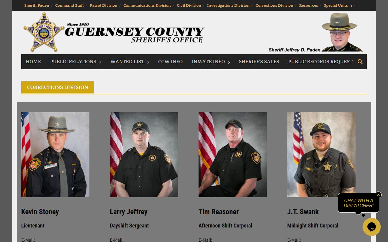 Guernsey County Sheriff Corrections Division page with jail overview and capacity information
