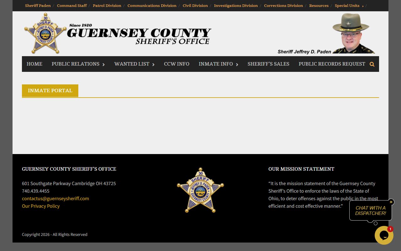 Guernsey County inmate search portal for current jail roster records