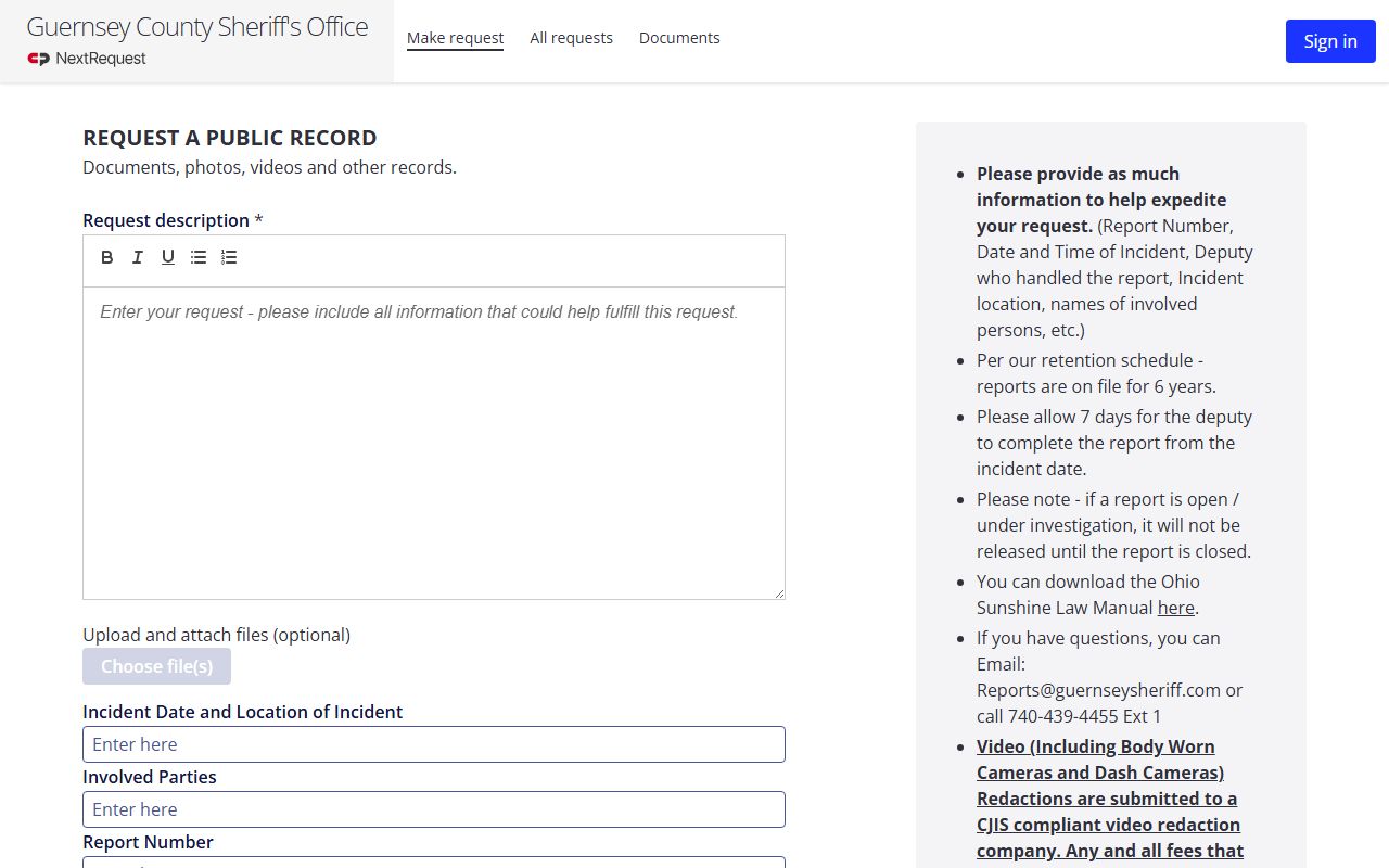 Guernsey County inmate records public request portal